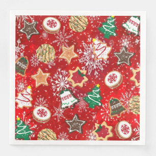 Servilleta De Papel De Cena Galletas de Navidad y Copos de Nieve en Rojo