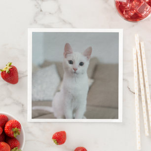 Servilleta De Papel De Cena Gato blanco Zazzle_Growshop.