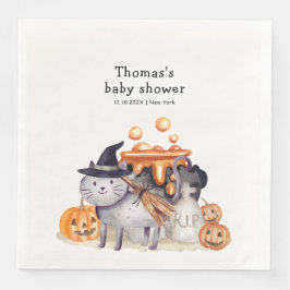 Servilleta De Papel De Cena Gato De Bote En Gorra De Brujas Preparando Baby Sh