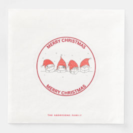 Servilleta De Papel De Cena Gato Kawaii de Navidades rojos curados