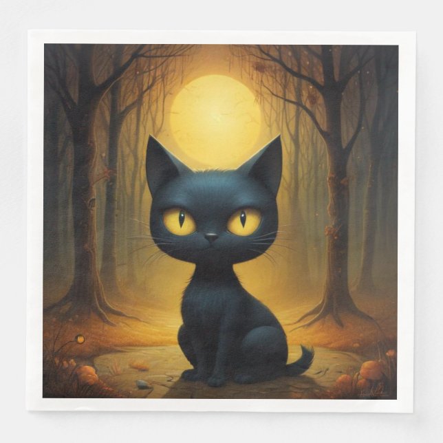 Servilleta De Papel De Cena Gato negro (Anverso)