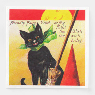 Servilleta De Papel De Cena Gato negro de Halloween Vacaciones fiestas vintage