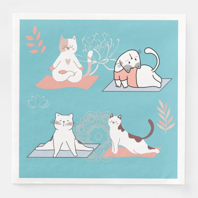 Servilleta De Papel De Cena Gatos de Yoga (Anverso)