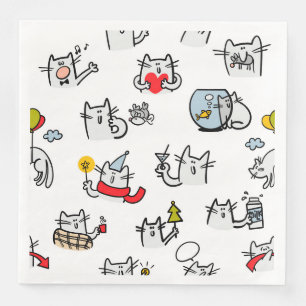 Servilleta De Papel De Cena Gatos divertidos, leche y magia.