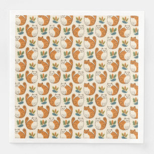 Servilleta De Papel De Cena Gatos naranjas y blancos estilo arte ingenuo
