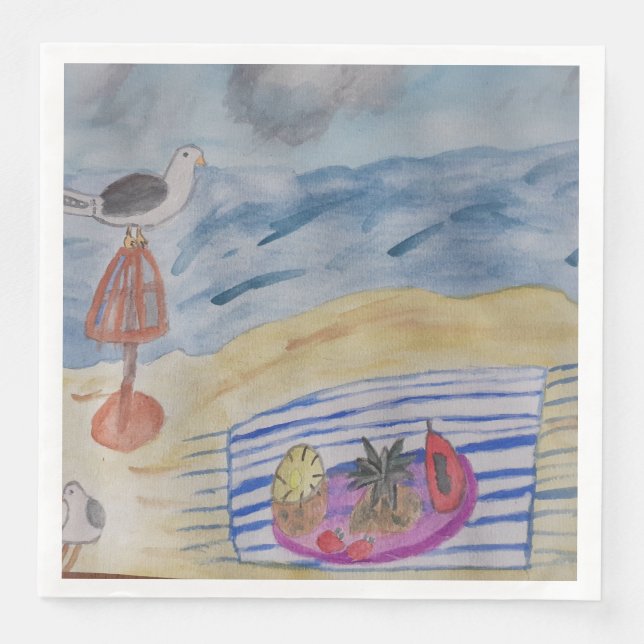 Servilleta De Papel De Cena Gaviotas En La Playa (Anverso)
