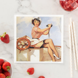 Servilleta De Papel De Cena Gil Elvgren Pin Up con sombrero de capitán Binócul