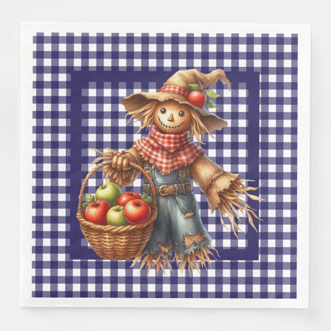 Servilleta De Papel De Cena Gingham Azul de Otoño  (Anverso)
