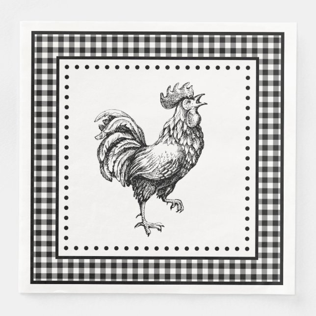 Servilleta De Papel De Cena Gingham de Gallo (Anverso)