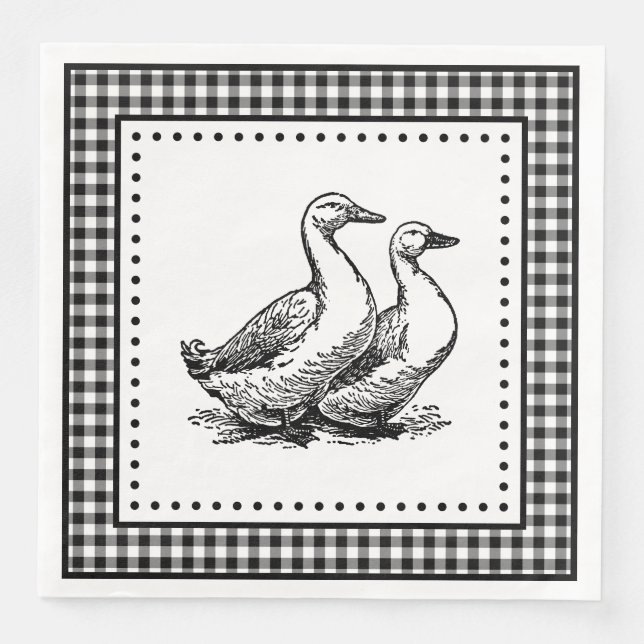 Servilleta De Papel De Cena Gingham de gansos (Anverso)