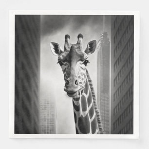 Servilleta De Papel De Cena Giraffe en un paisaje urbano