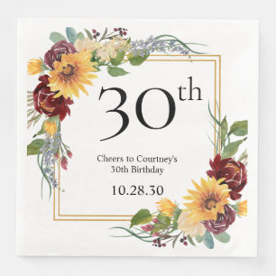 Servilleta De Papel De Cena Girasoles Cumpleaños 30