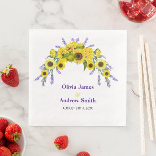 Servilleta De Papel De Cena Girasoles y lavanda, fiesta de boda floral vintage