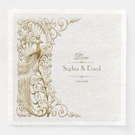 Servilleta De Papel De Cena Glam White Gold Art Deco Peacocks Boda
