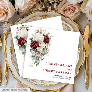 Servilleta De Papel De Cena Glamurosa Boda Floral Boho Marsala Rubor Oro