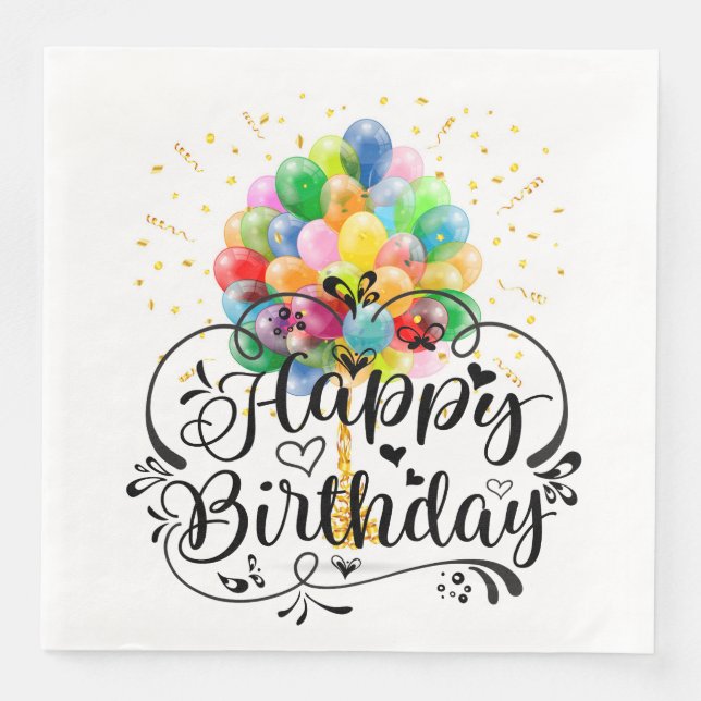 Servilleta De Papel De Cena Globos de Cumpleaños Feliz (Anverso)