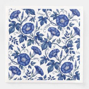 Servilleta De Papel De Cena Glorias Matutinas Azul Cobalto Estilo Delft Blanco