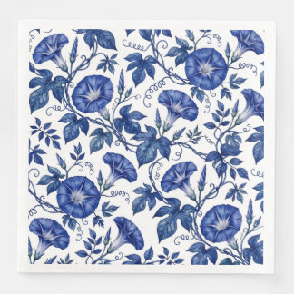 Servilleta De Papel De Cena Glorias Matutinas Azul Cobalto Estilo Delft Blanco