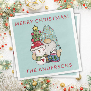 Servilleta De Papel De Cena Gnome Gnome Snowman feliz Fiesta navideño