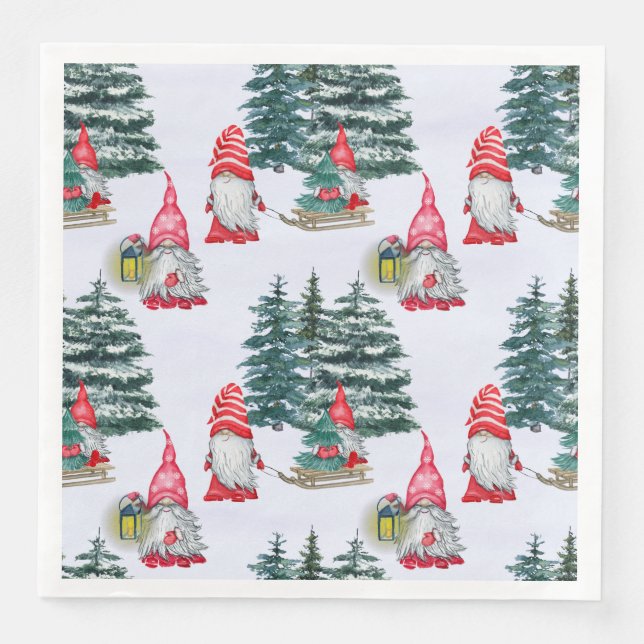 Servilleta De Papel De Cena Gnomos de diversión invernal (Anverso)