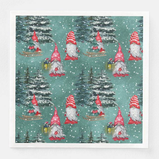Servilleta De Papel De Cena Gnomos de Invierno Festivos (Anverso)