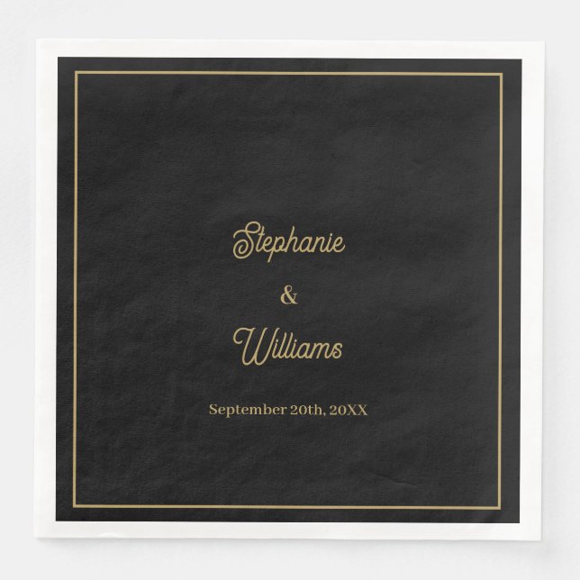 Servilleta De Papel De Cena Gold Black Elegant Name Simple Minimal Boda (Anverso)