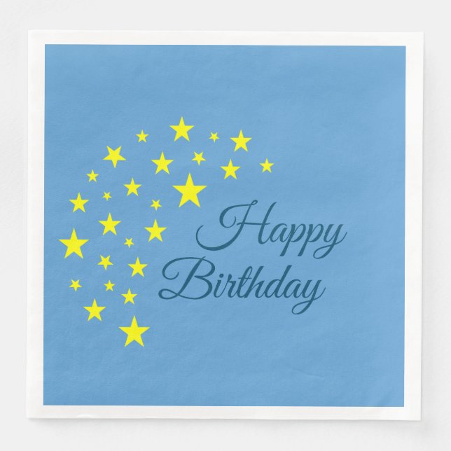 Servilleta De Papel De Cena Golden Starry Moon en Picton Blue Happy Birday (Anverso)