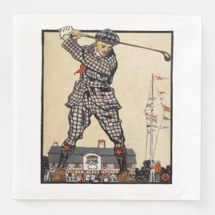 Servilleta De Papel De Cena Golf Golfista Vintage Antiguo Golf