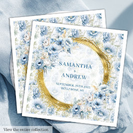 Servilleta De Papel De Cena Gorgoge Boho Dusty Blue Gold Sparkles Boda Nap