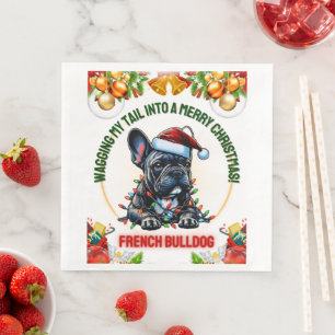 Servilleta De Papel De Cena Gorra Bulldog francés Navidades en Francia