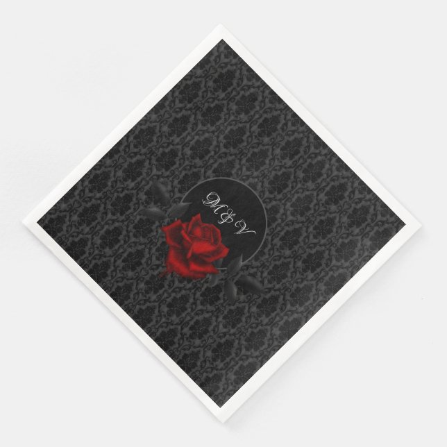 Servilleta De Papel De Cena Gothic Black Damask Rose Wedding (Esquina)