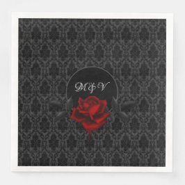 Servilleta De Papel De Cena Gothic Black Damask Rose Wedding