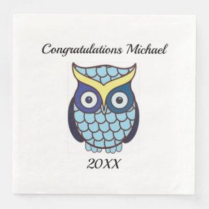 Servilleta De Papel De Cena Graduación de búho azul personalizada