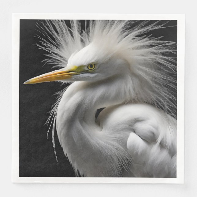 Servilleta De Papel De Cena Gran retrato de Egret Blanco (Anverso)