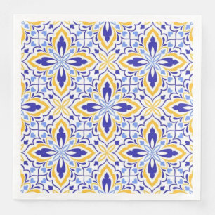 Servilleta De Papel De Cena Grand Mosaic Blue and Gold Floral Mediterranean