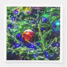 Servilleta De Papel De Cena Green Christmas Tree Red Ball