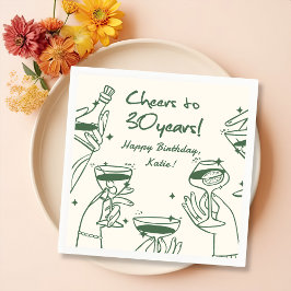 Servilleta De Papel De Cena Green Retro Handdraw Funky Cocktail Cumpleaños