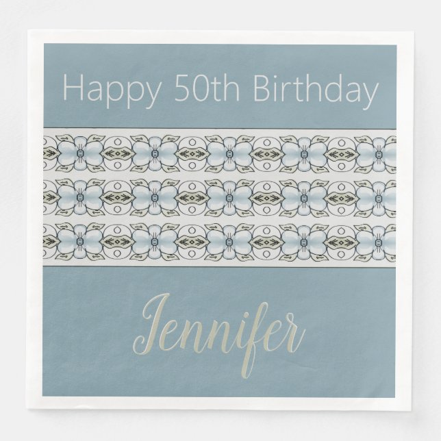 Servilleta De Papel De Cena Gris azul y verde (Anverso)