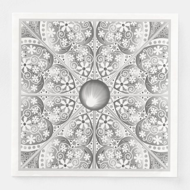 Servilleta De Papel De Cena Gris de encaje cerámico (Anverso)