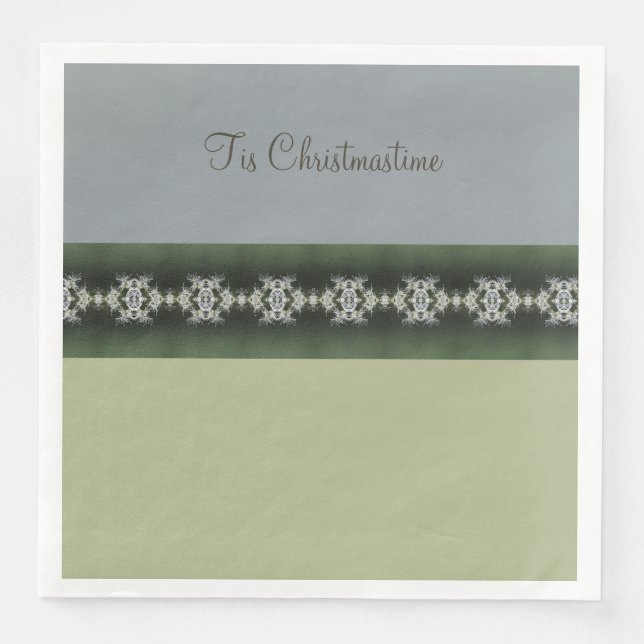 Servilleta De Papel De Cena Gris Moderno Con Verde (Anverso)