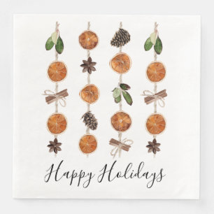 Servilleta De Papel De Cena Guirnalda de cítricos rústicos Felices Fiestas