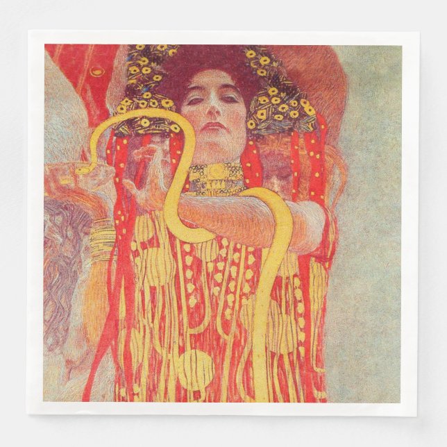 Servilleta De Papel De Cena Gustav Klimt Red Woman Gold Snake Pintura (Anverso)