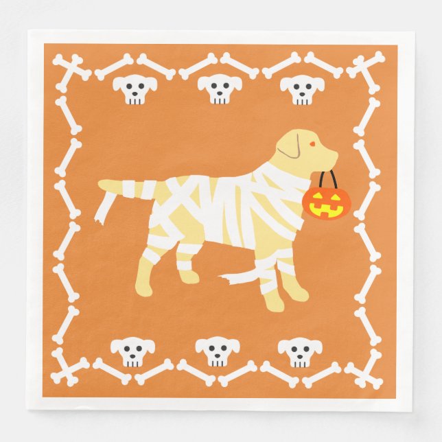 Servilleta De Papel De Cena Halloween Amarillo Labrador Mummy (Anverso)