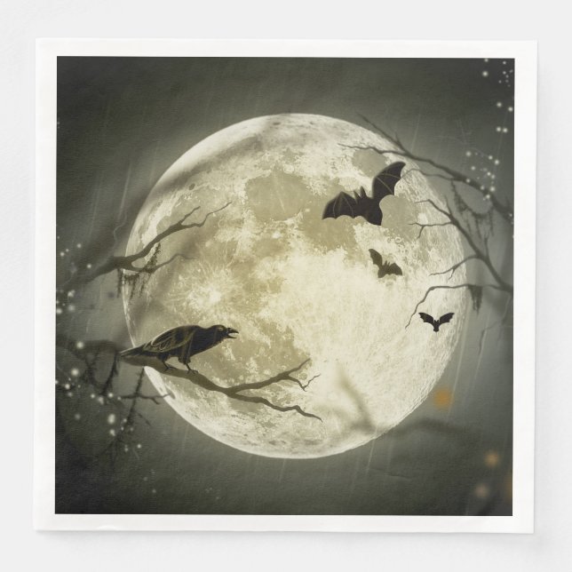 Servilleta De Papel De Cena Halloween Moon Spooky Crows (Anverso)