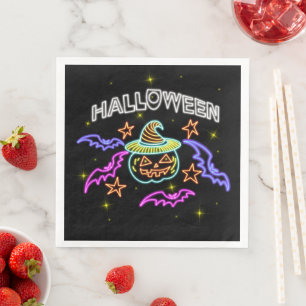 Servilleta De Papel De Cena Halloween Neon Look Pumpkin Gorra Bats Fiesta