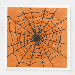 Servilleta De Papel De Cena Halloween Spider web con Spider sobre el Naranja