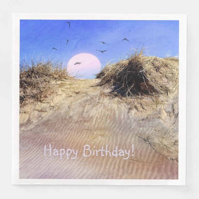 Servilleta De Papel De Cena Happy Birthday Beach Sunrise (Anverso)