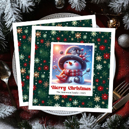 Servilleta De Papel De Cena Happy Cute Christmas Snowman Napkins Personalized