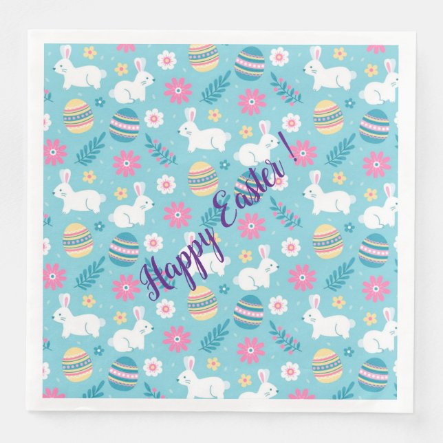 Servilleta De Papel De Cena Happy Personalizar Easter Rabbit Floral (Anverso)