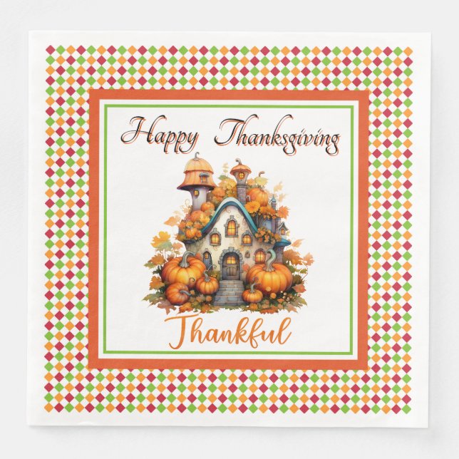 Servilleta De Papel De Cena Happy Thanksgiving House (Anverso)